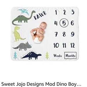 Dinosaur Baby Milestone Blanket - White and Green
